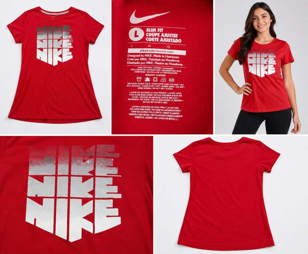 Nike Women's Red Slim Fit Short Sleeve Graphic T-Shirt
